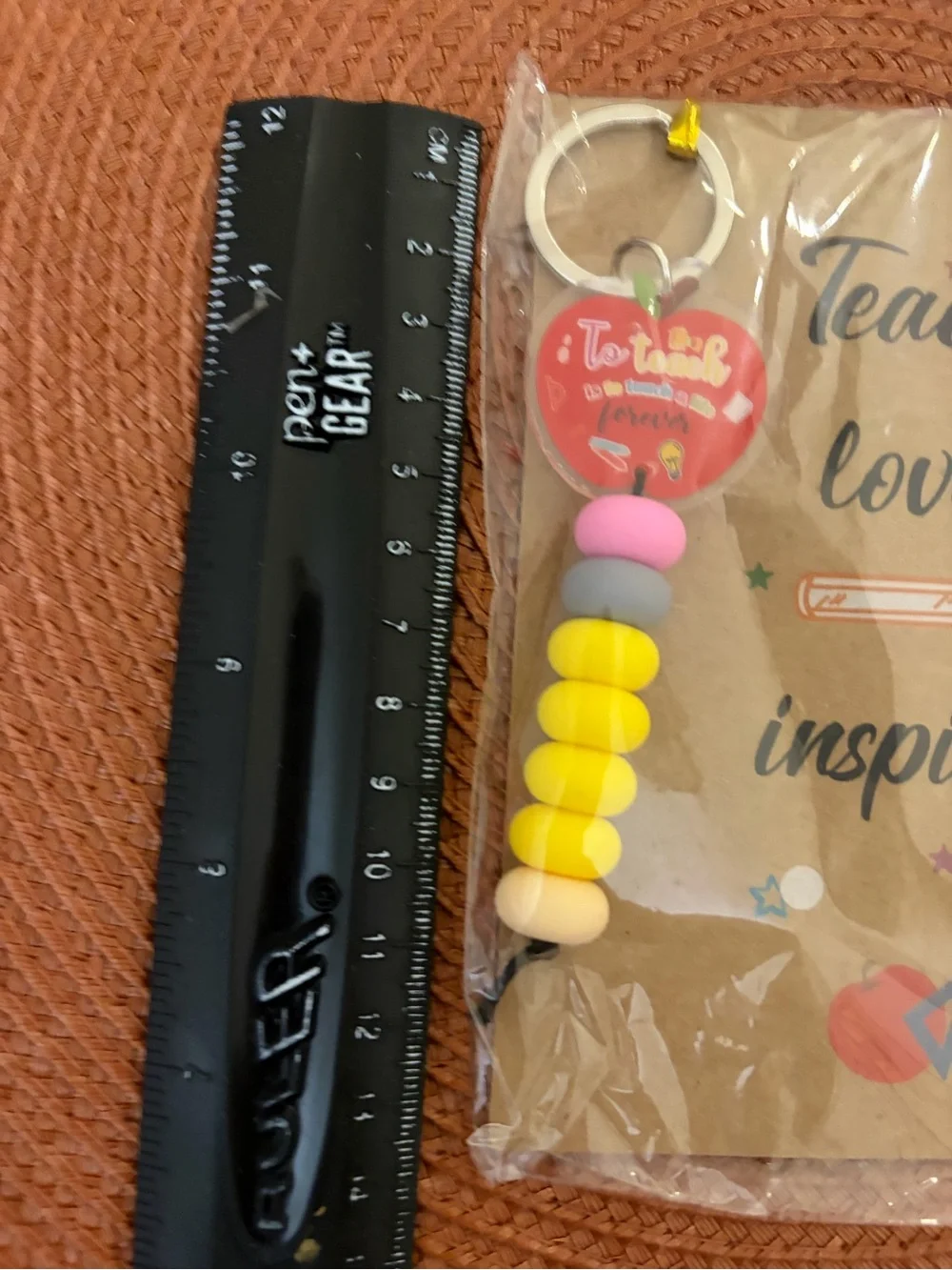 Teach Love Inspire Yellow & Pink Teacher Keychain
